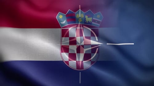Waving Flag Background of Croatia and NATO Alliance