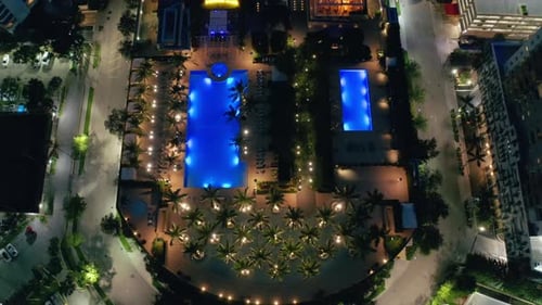 Cinematic Top Down View on Rooftop Pool