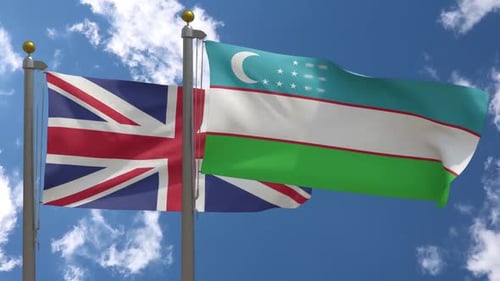 Waving Flags of United Kingdom and Uzbekistan