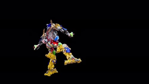 Colorful Robotic Figure Performing Dynamic Kicking and Stomping Actions
