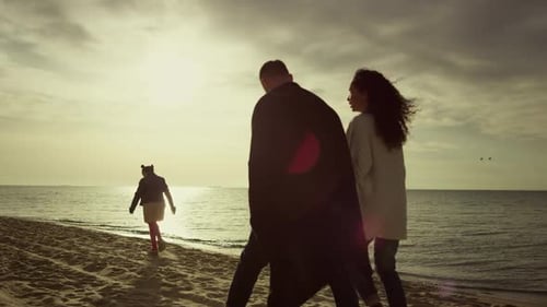 Calm People Enjoy Holiday at Sunset Sea Beach