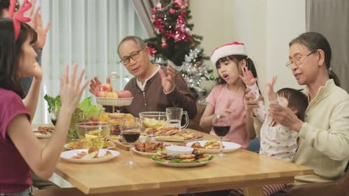 Multi-Generational Family Celebrates Christmas at Home