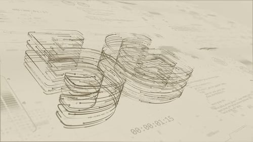 Brown particles 5G logo with HUD and futuristic technology on old paper background