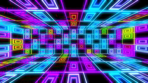 Neon Geometric Squares Disco Tunnel Loop Background