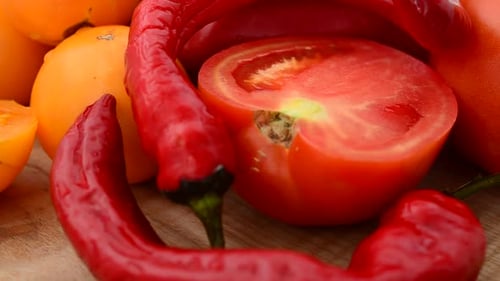 Fresh Vegetables: Colorful Tomatoes, Peppers, Cucumbers, and Garlic