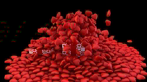 Red Hearts Exploding from Gift Box Animation