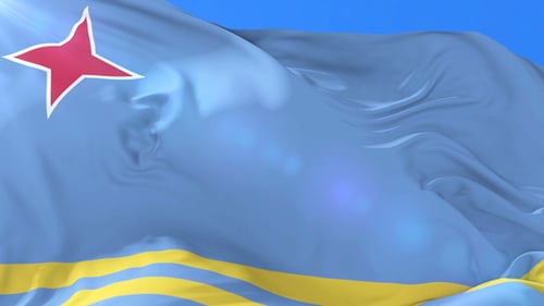 Aruba National Flag Waving with Realistic Fabric Loop