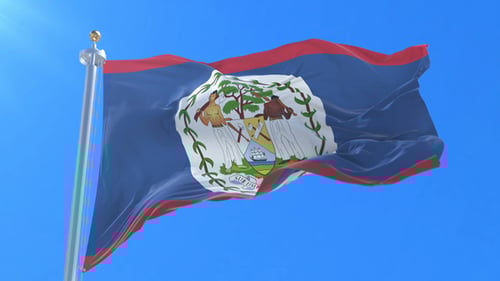 Belize Flag Waving Seamlessly with Blue Sky