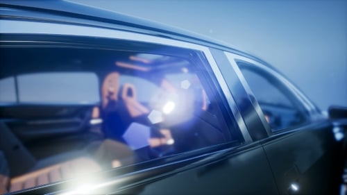 Futuristic Car Side View with Dynamic Light Flare Transition