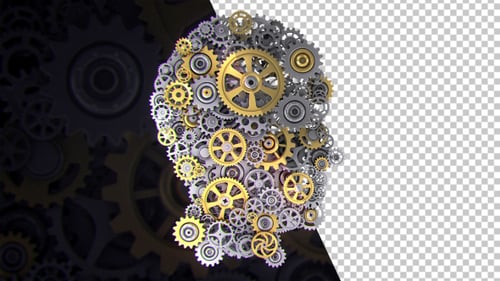 Animated Human Head Silhouette Filled with Interlocking Moving Gears