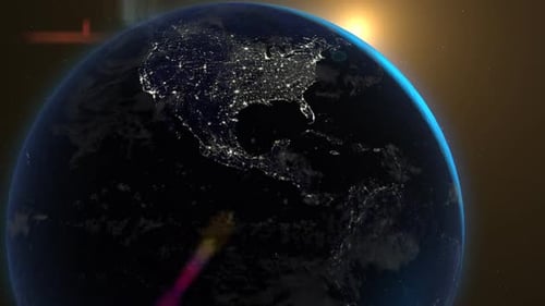 Blick auf die Umlaufbahn der Erde mit den hellen Lichtern der Stadt. Dunkler Teil der Welt.
