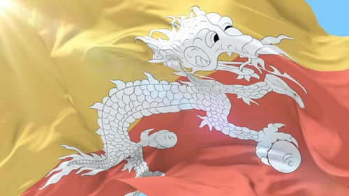 Drapeau du Bhoutan agitant au vent