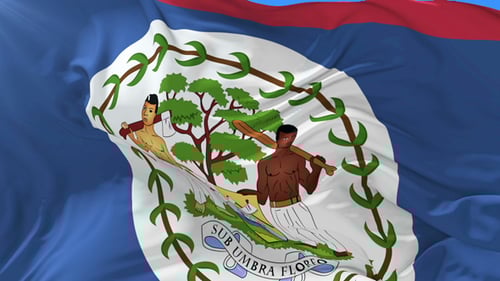 Belize National Flag Waving in Realistic Motion