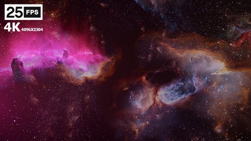 Flying Through Vibrant Cosmic Nebula and Starfield