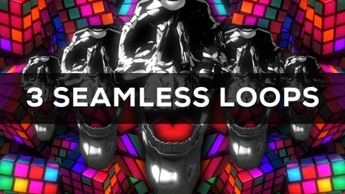 3D Psychedelic Skull VJ Loop with Neon Geometric Background