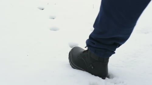 Hunter Boots Is on Trail of Wounded Animal in Snow