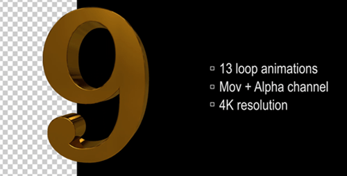 Looping 3D Golden Symbols and Numbers Pack