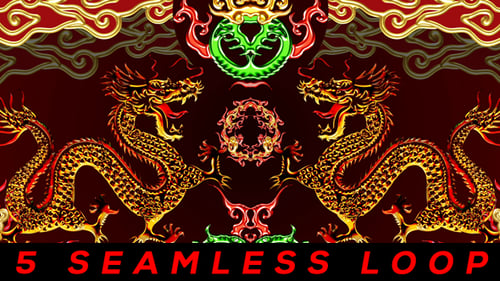 Ornate Golden Chinese Dragon Kaleidoscope Loop Background