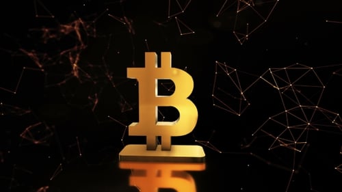 Animated Golden Bitcoin Symbol with Abstract Network Background