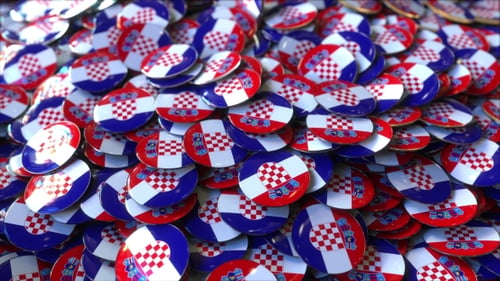 Falling Croatian Flag Badges Piling Up