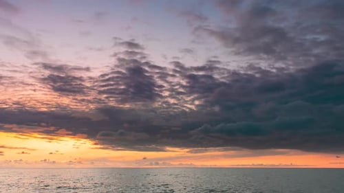 Time Lapse Timelapse Elevated View Sea Ocean And Sunset Sunrise Sky Background With Cloudscape