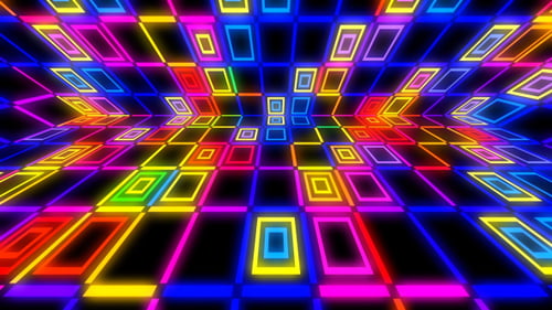 Vibrant Neon Square Grid Dance Floor Background Loop