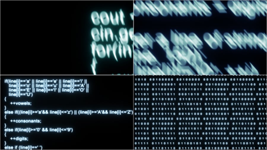 Animated Digital Programming Code and Binary Data Overlays, Interface ...