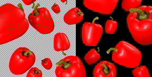Falling Red Bell Peppers with Alpha Channel