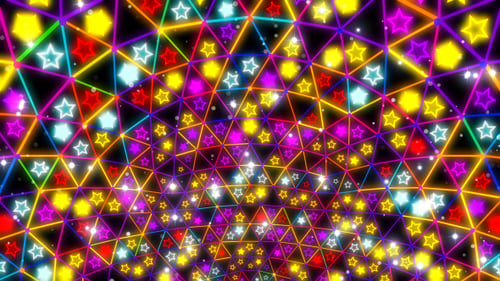 Vibrant Neon Geometric Star Tunnel Looping Background