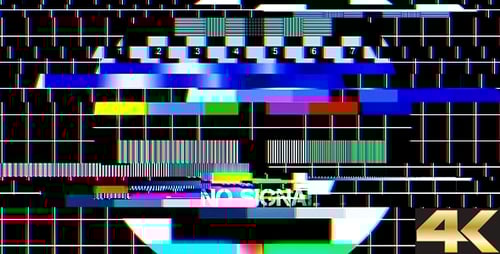 Digital Glitch TV Test Pattern with No Signal Error Animation