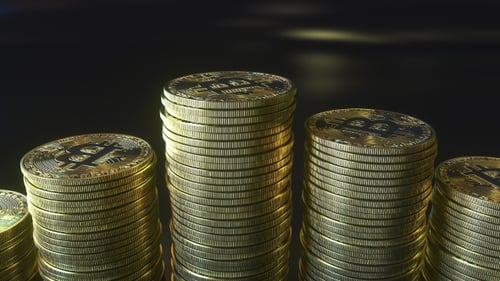 Growing Bar Chart Made of Bitcoin Tokens