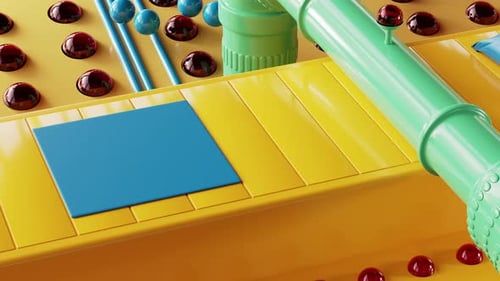 Colorful Futuristic Abstract Toys Factory with Yellow Machinery Working