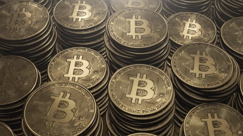 Golden Bitcoin Stacks Digital Cryptocurrency Finance Background Loop