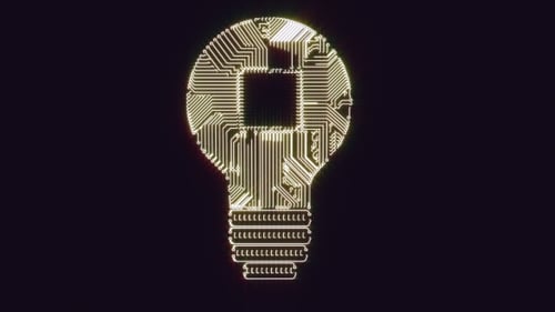 Light Bulb Idea Icon with Gears with Circuit Board Inside