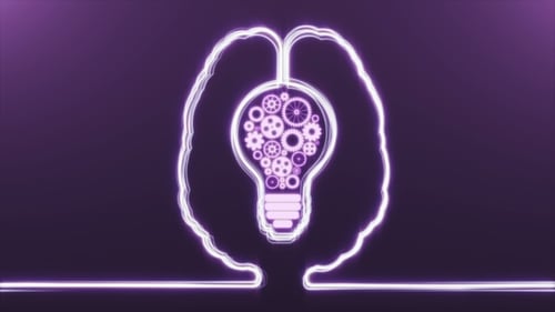 Glowing Digital Brain and Lightbulb with Gears Reveal Animation