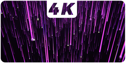 Abstract Purple Glowing Particles and Falling Light Streaks Background
