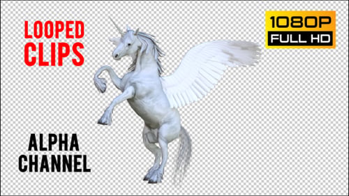 3D Animated White Winged Unicorn Character Actions Loop Pack