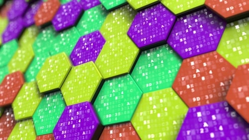 Símbolos hexadecimais em hexágonos abstratos