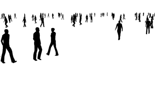Animated Silhouettes of People Walking on White Background