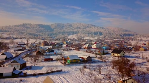 Aerial View of a Small Town in the Mountains