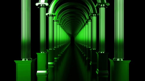 Infinite Green Geometric Pillar Archway Corridor Loop