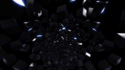 Abstract 3D Tunnel with Glowing Geometric Cubes