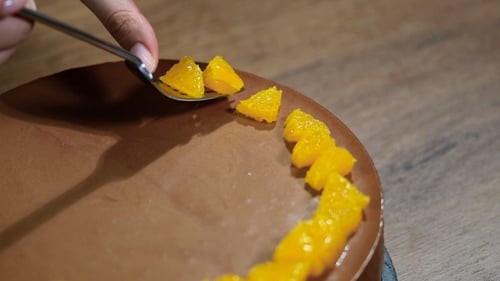 Women's Hand Decorated Chocolate Mousse Cake with Orange Segments