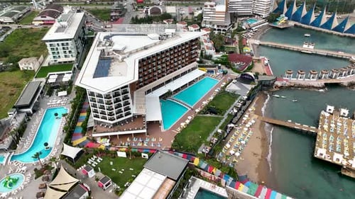 Infrastructure of hotels aerıal vıew Turkey Alanya 4K