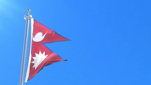 Realistic Nepal Flag Waving Against Blue Sky Animation