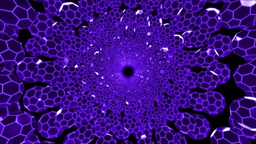 Glowing Purple Hexagonal Tunnel Abstract Motion Graphic Loop