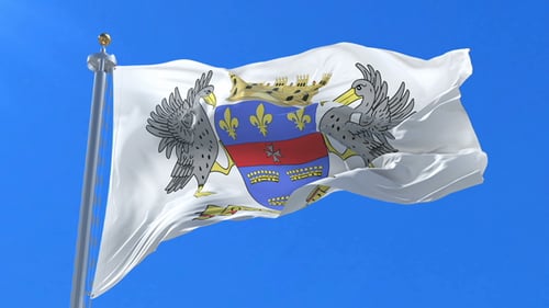 Waving Flag of Saint Barthélemy with Official Coat of Arms
