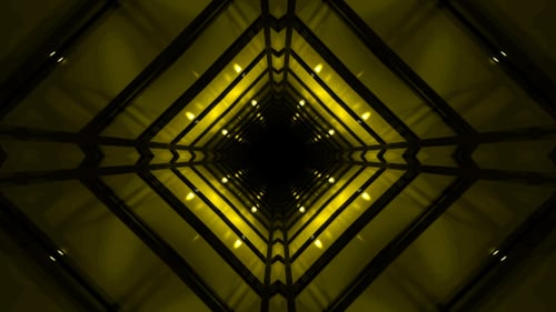 Futuristic Yellow Tunnel Loop with Geometric Lights