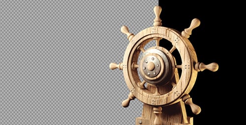 Animated Wooden Ship Steering Wheel Rotating with Alpha Channel