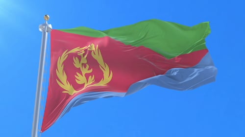 Eritrea Flag Waving in Realistic Seamless Loop on Blue Sky